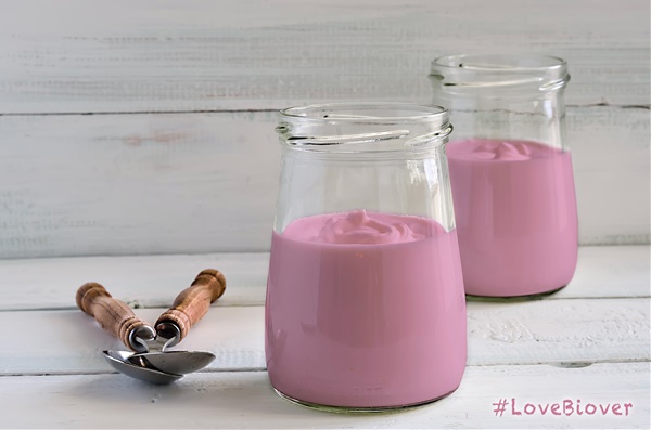 Biover Superfood Rode bietenpoeder Poudre de betterave rouge yoghurt yaourt